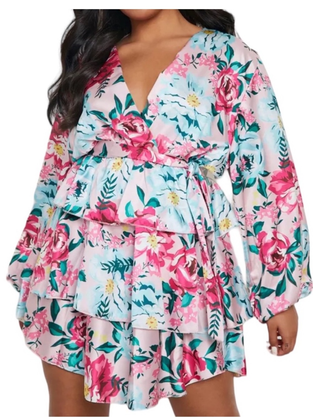 Floral Tiered Ruffle Dress - Pink & Teal. Size  12. NWT